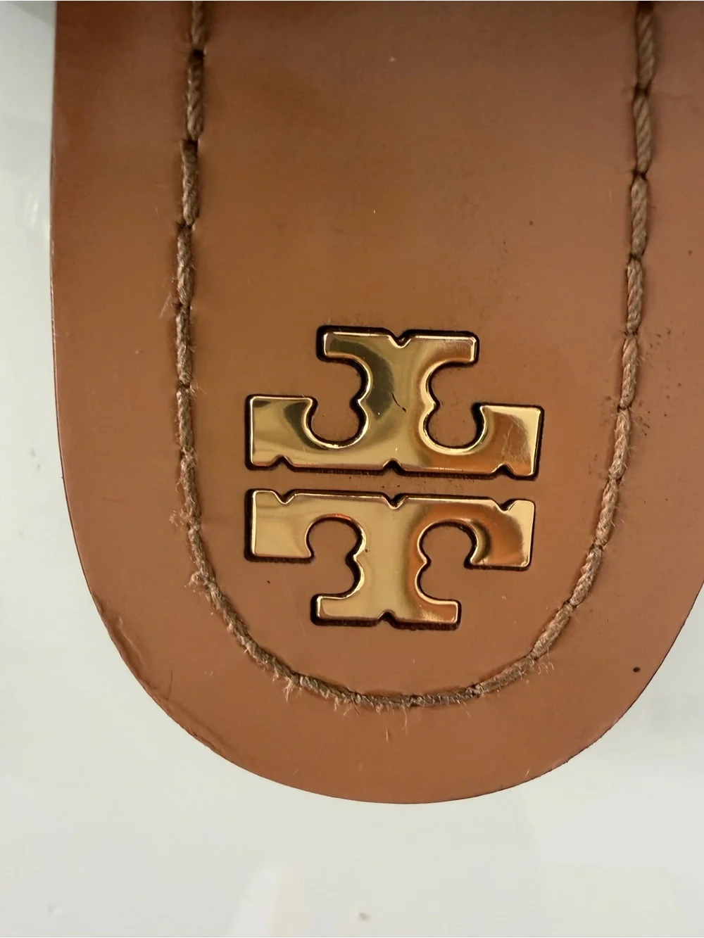 Tory Burch Patos Disk Sandals Navy Gold Leather Size 7M